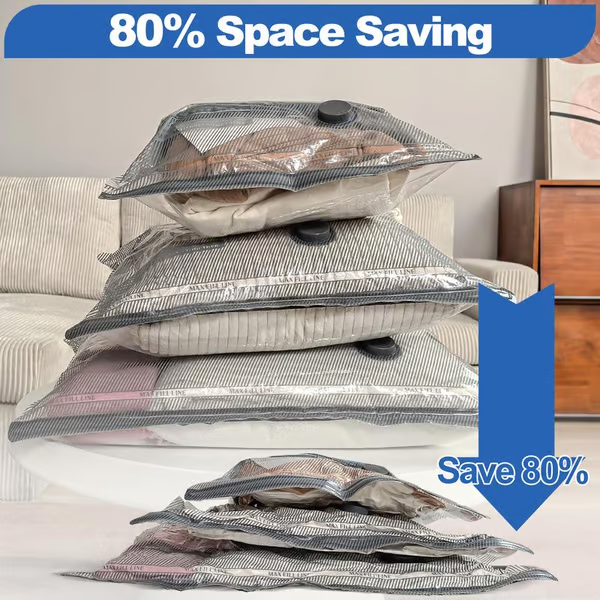 Vacuum Storage Bags 6 Pack – Airtight Space Saver Bags for Clothes, Comforters & Bedding | Reusable | USB Pump Compatible