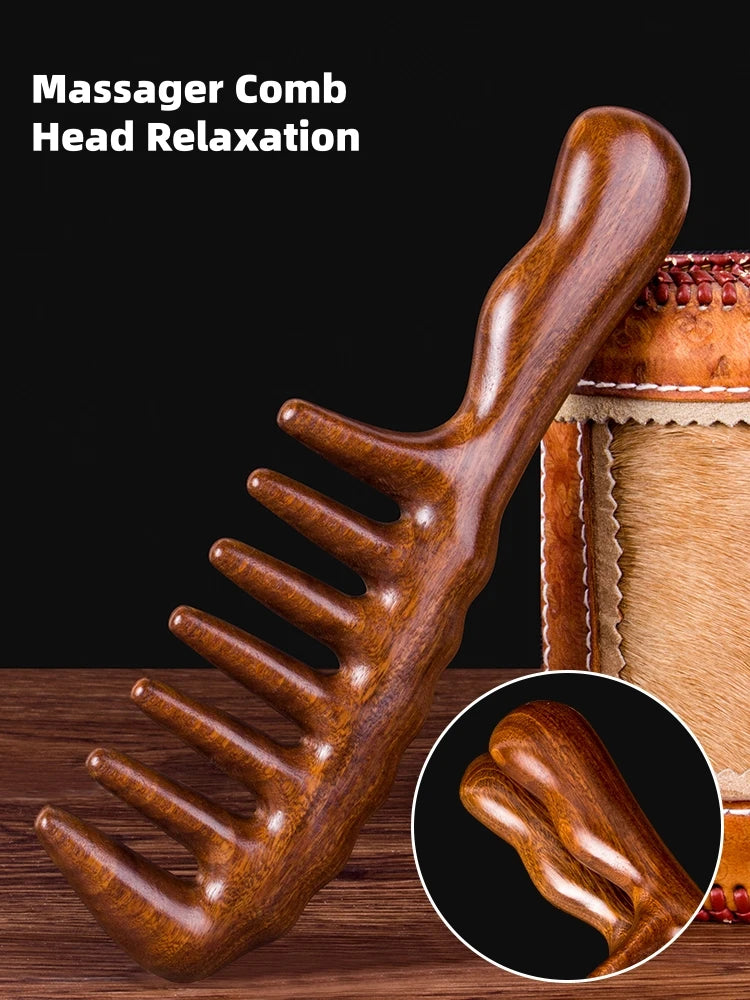 Handmade Red Sandalwood Massage Comb – Natural Wooden Scalp, Head & Foot Massager Tool