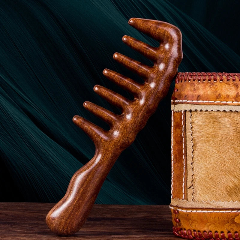 Handmade Red Sandalwood Massage Comb – Natural Wooden Scalp, Head & Foot Massager Tool