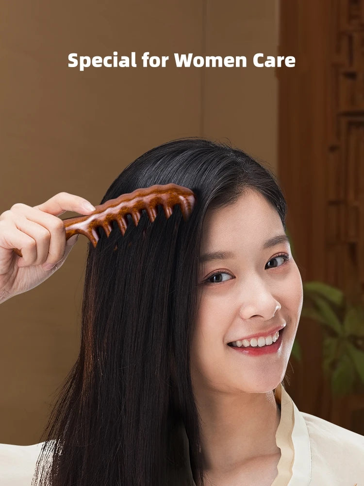 Handmade Red Sandalwood Massage Comb – Natural Wooden Scalp, Head & Foot Massager Tool