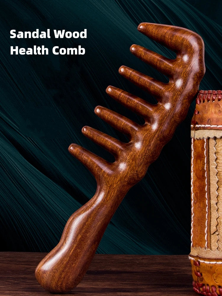 Handmade Red Sandalwood Massage Comb – Natural Wooden Scalp, Head & Foot Massager Tool