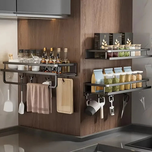 Aluminum Wall-Mounted Kitchen Shelf – No-Drill Spice & Storage Rack
