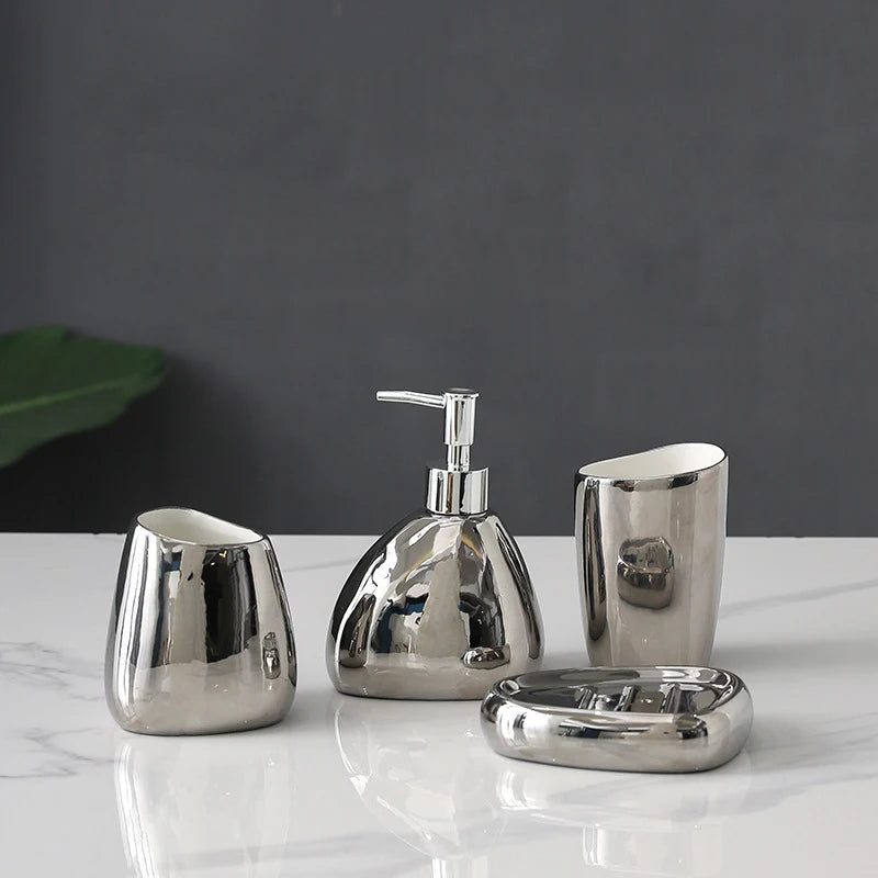 Modern Ceramic 5-Piece Bathroom Set – Dispenser, Tumbler, Toothbrush Holder & Soap Dish