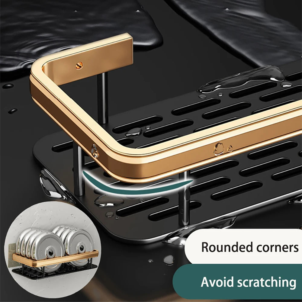 Wall-Mounted Bathroom & Kitchen Floating Shelf – No-Drill Aluminum Shower Corner Caddy Organizer