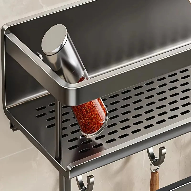 Aluminum Wall-Mounted Kitchen Shelf – No-Drill Spice & Storage Rack