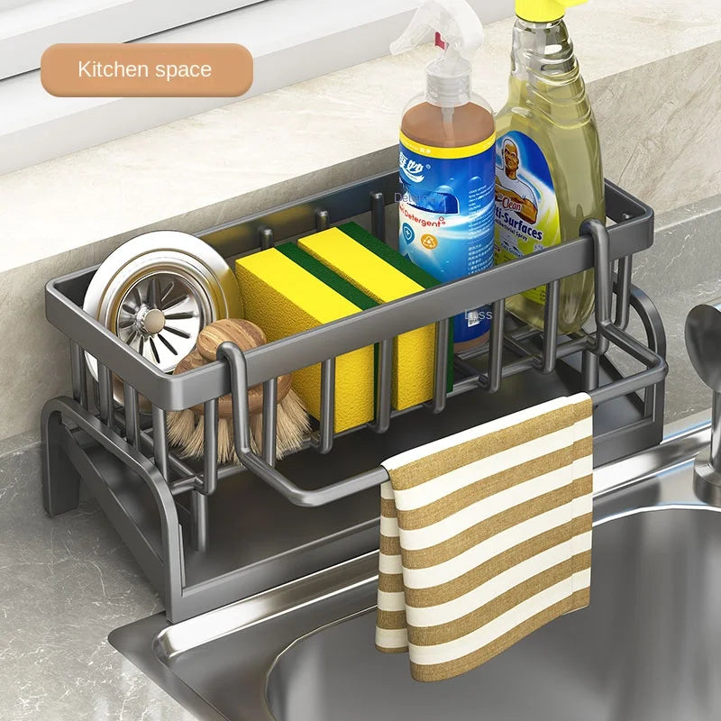 Kitchen Sink Storage Rack – Detergent, Sponge & Cloth Organizer with Draining Tray