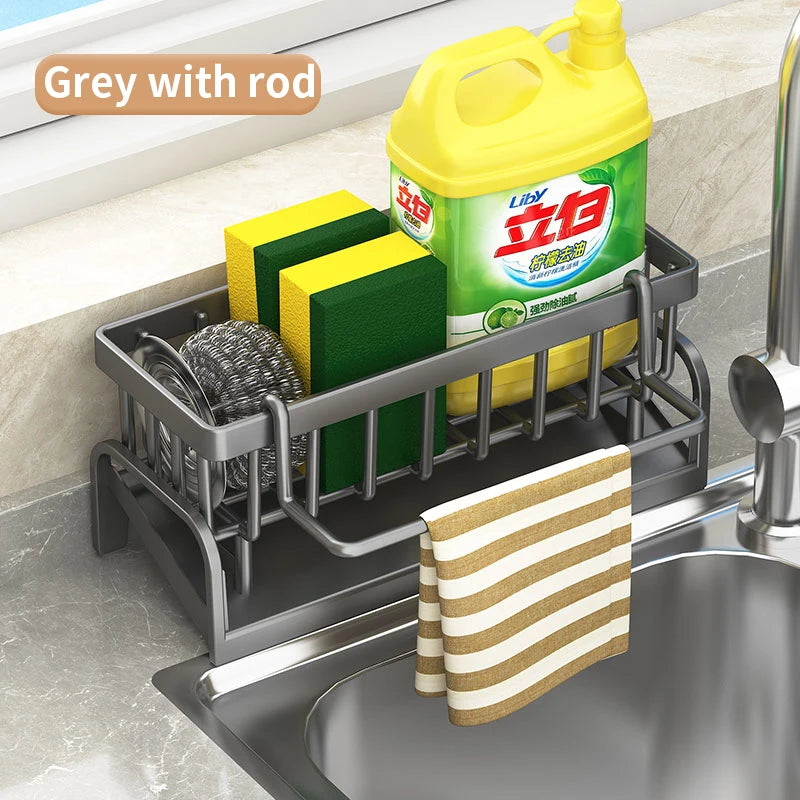 Kitchen Sink Storage Rack – Detergent, Sponge & Cloth Organizer with Draining Tray