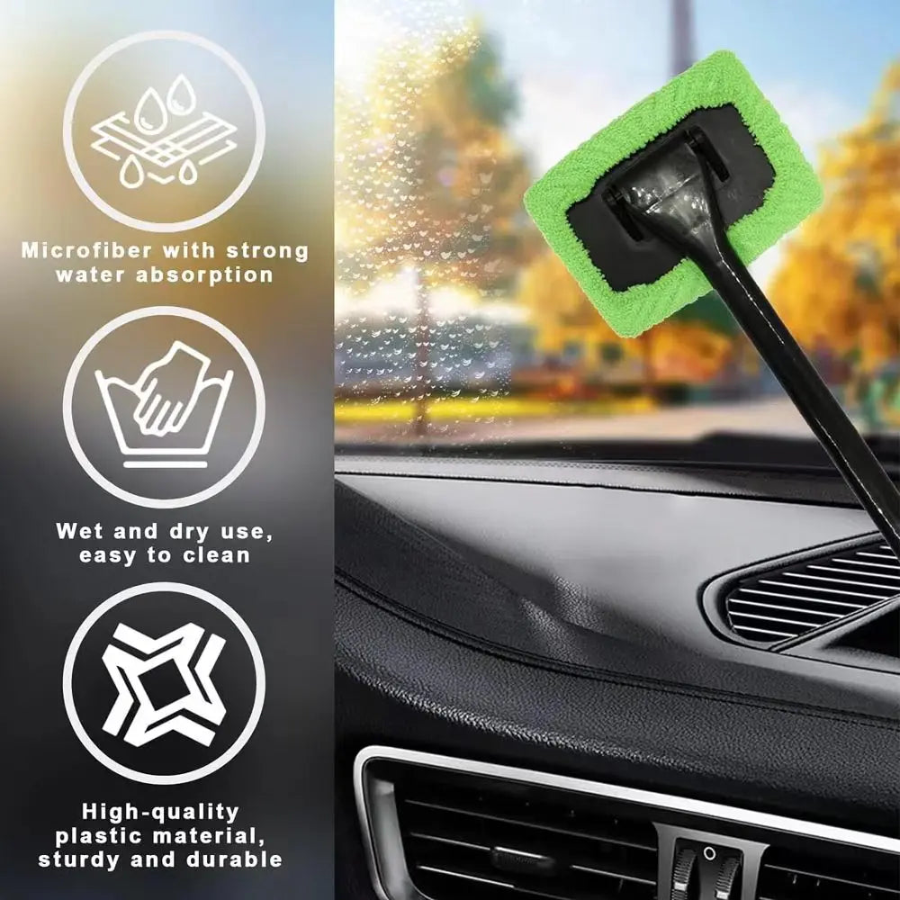 Car Window Cleaner Brush Kit – Long Handle Windshield & Interior Auto Glass Cleaning Tool