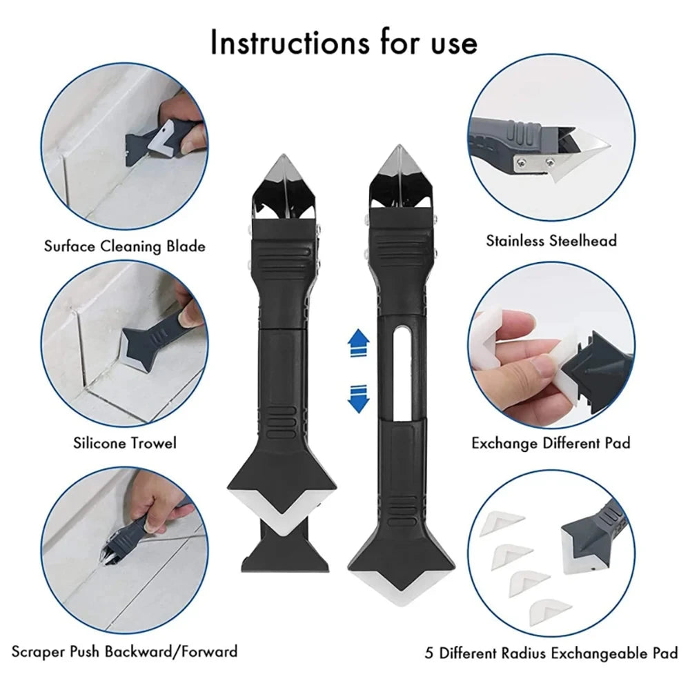 Professional 7-in-1 Silicone Caulk & Grout Tool Kit - Complete DIY Solution