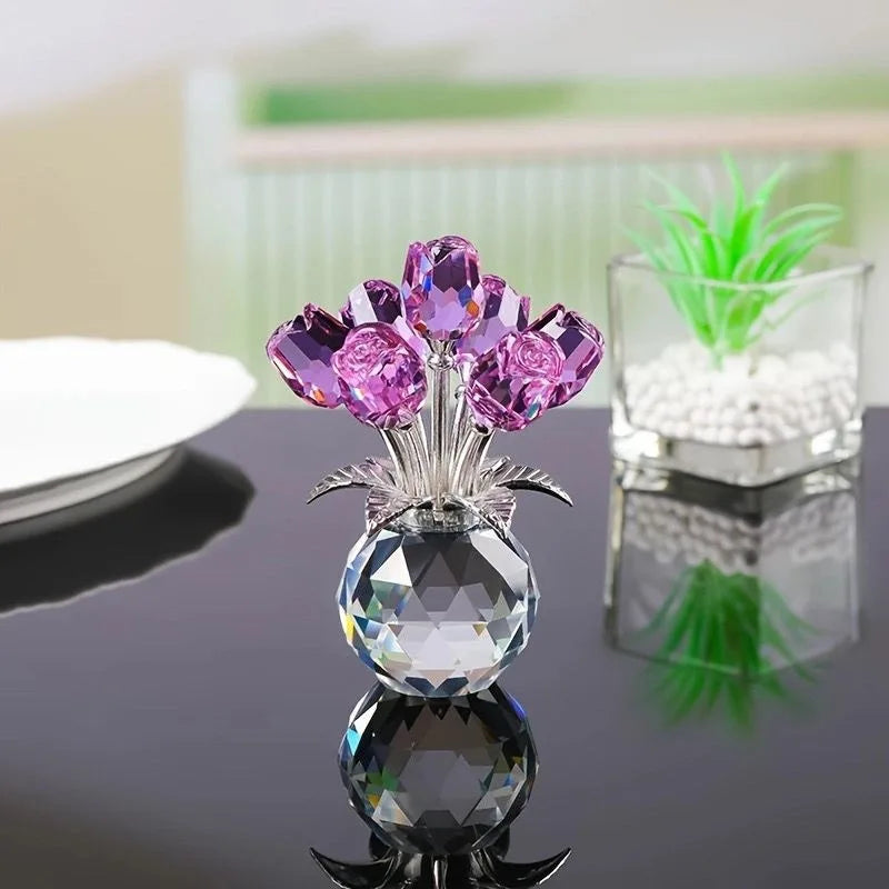 Crystal Rose Figurine in Vase