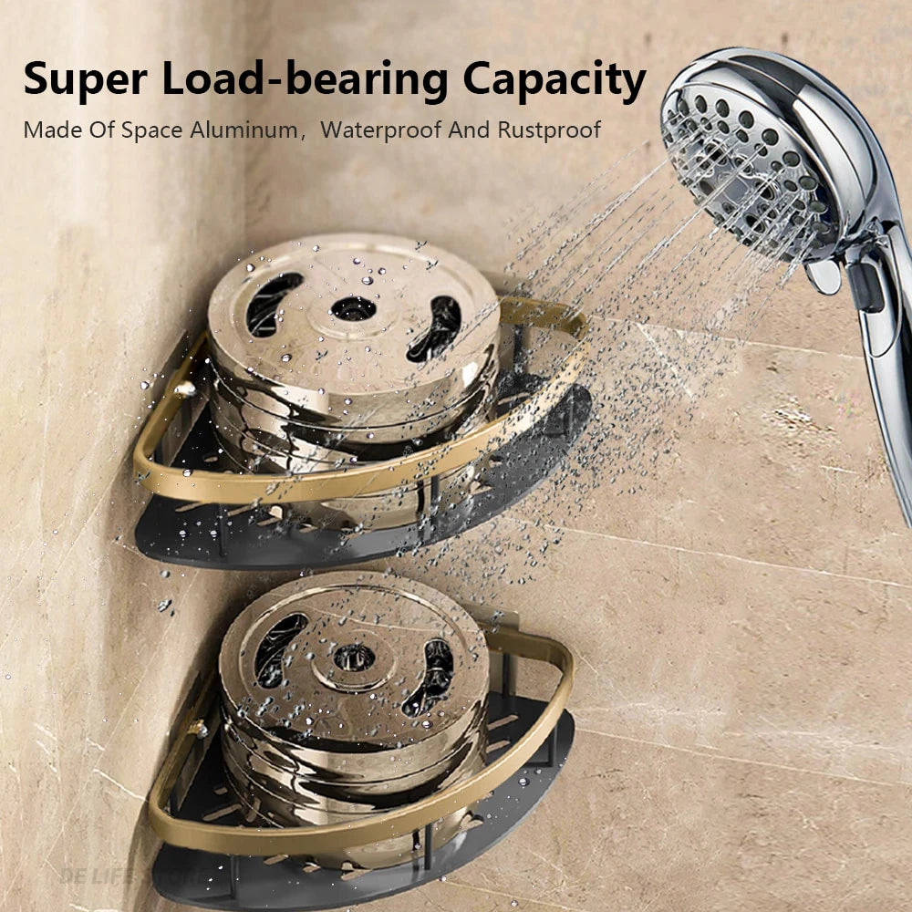 Wall-Mounted Bathroom & Kitchen Floating Shelf – No-Drill Aluminum Shower Corner Caddy Organizer