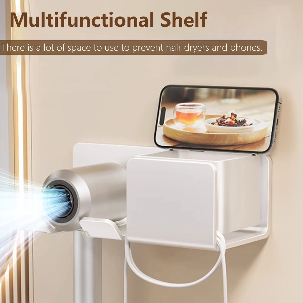 Wall Mount Hair Dryer Holder & Organizer – Fits Hair Dryer, Straightener & Curling Iron | No Drilling | Bathroom Storage