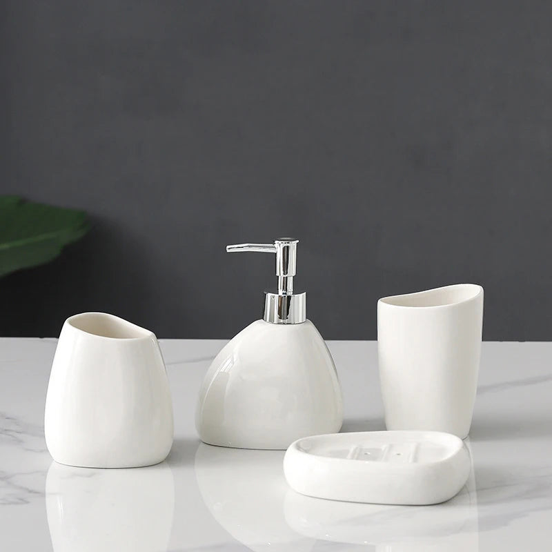 Modern Ceramic 5-Piece Bathroom Set – Dispenser, Tumbler, Toothbrush Holder & Soap Dish