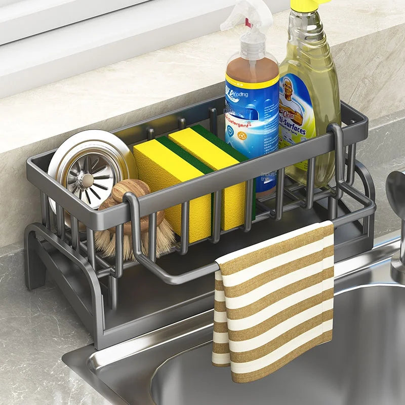 Kitchen Sink Storage Rack – Detergent, Sponge & Cloth Organizer with Draining Tray