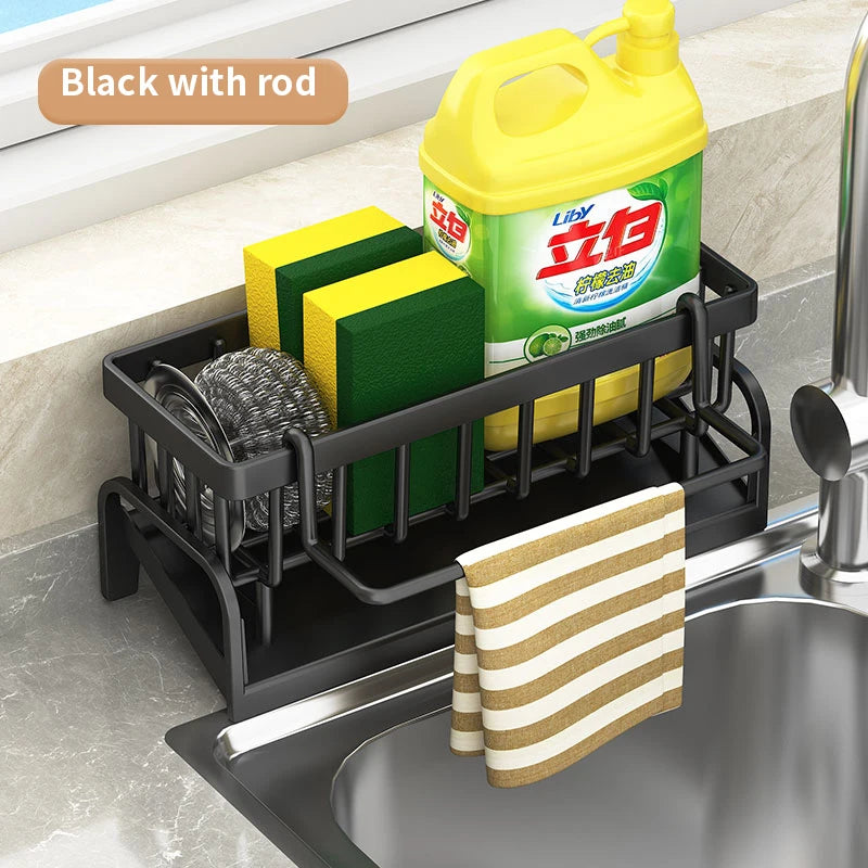 Kitchen Sink Storage Rack – Detergent, Sponge & Cloth Organizer with Draining Tray