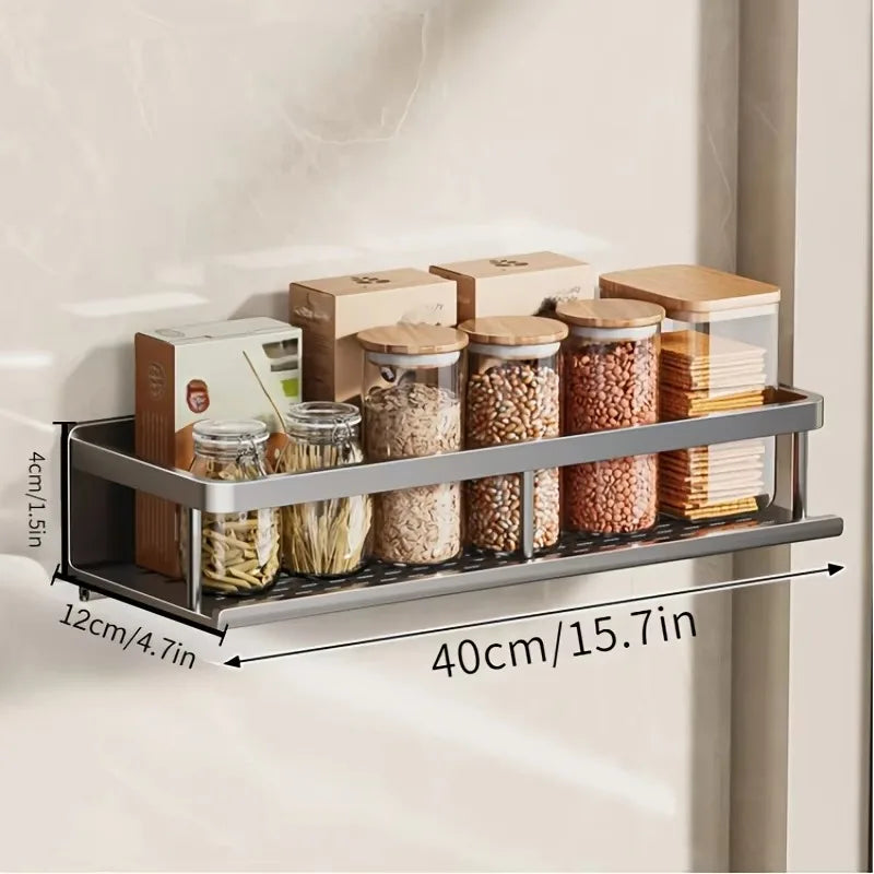 Aluminum Wall-Mounted Kitchen Shelf – No-Drill Spice & Storage Rack