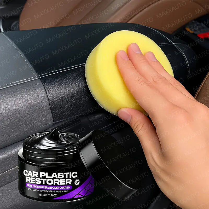 Car Plastic & Interior Restorer – Back-to-Black Gloss Wax for Leather, Panels & Trim