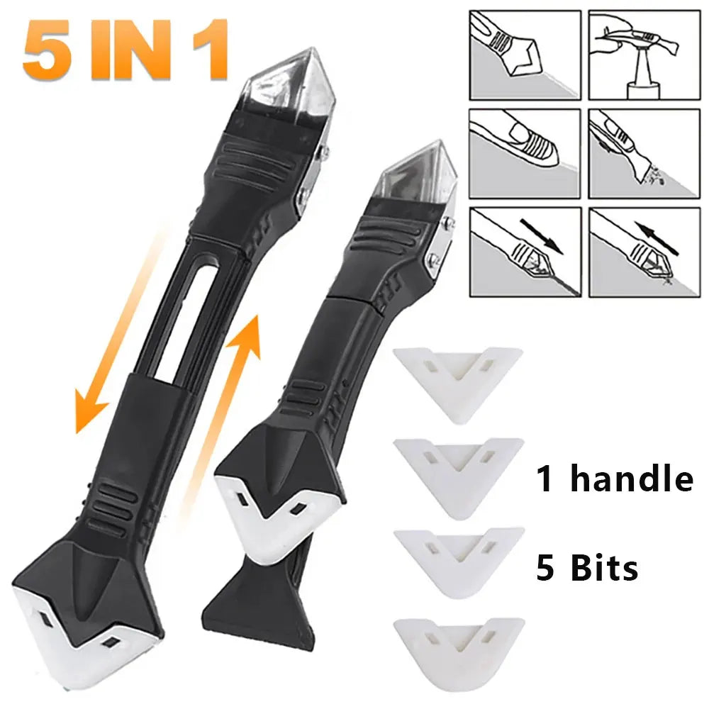 Caulk Remover Tool Kit · No More Messy Fingers · 5 Silicone Tips + Stainless Steel Blade
