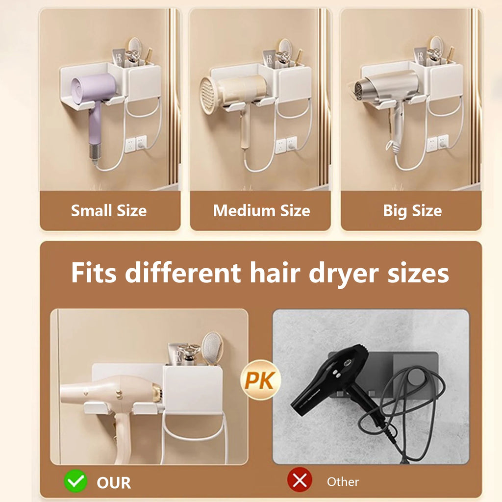 Wall Mount Hair Dryer Holder & Organizer – Fits Hair Dryer, Straightener & Curling Iron | No Drilling | Bathroom Storage