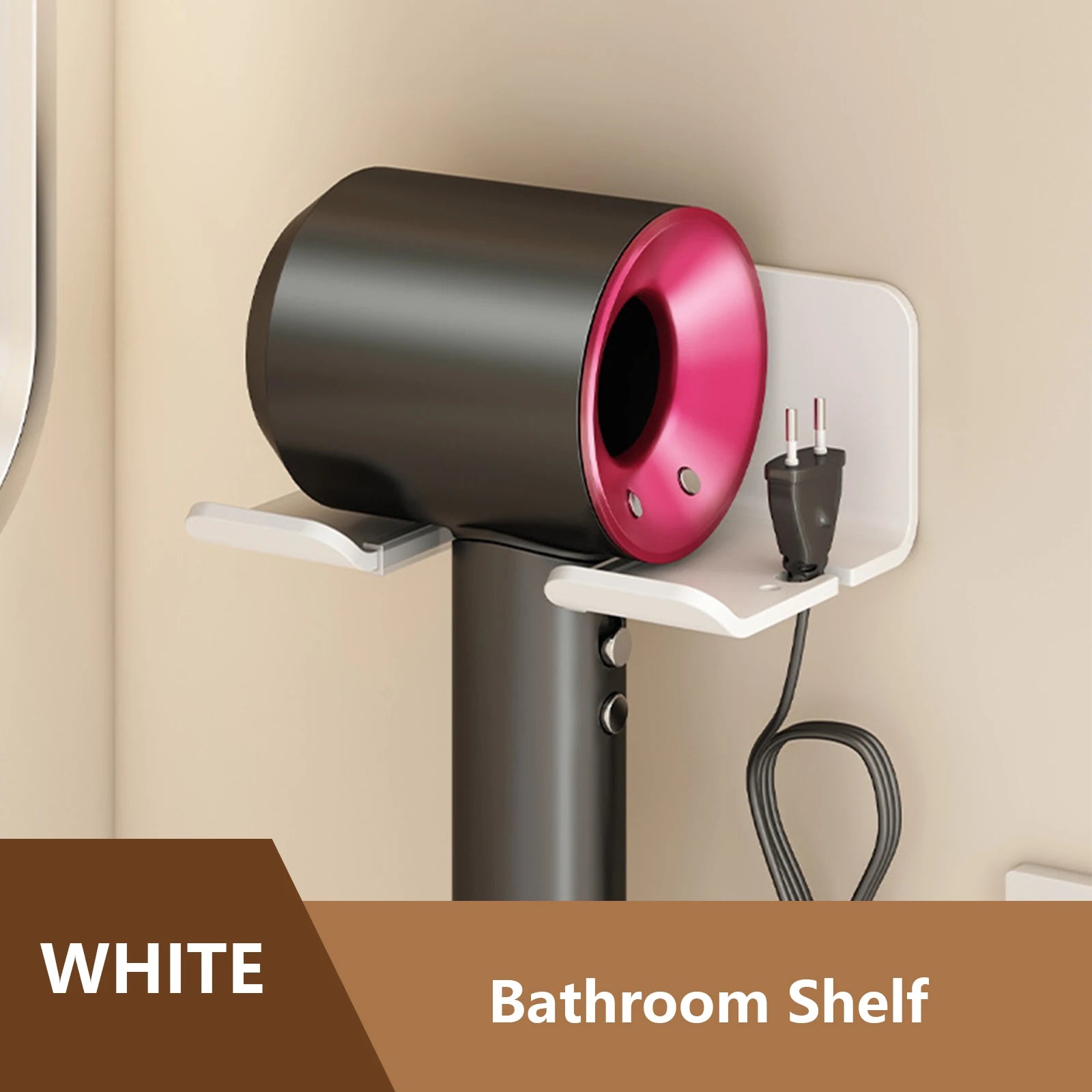 Wall Mount Hair Dryer Holder & Organizer – Fits Hair Dryer, Straightener & Curling Iron | No Drilling | Bathroom Storage